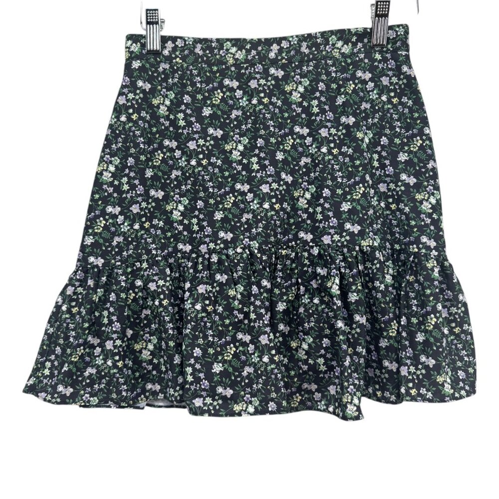 Minkpink Rivera Mini Skirt Black Multi Floral Pleated Frill Chiffon Size S